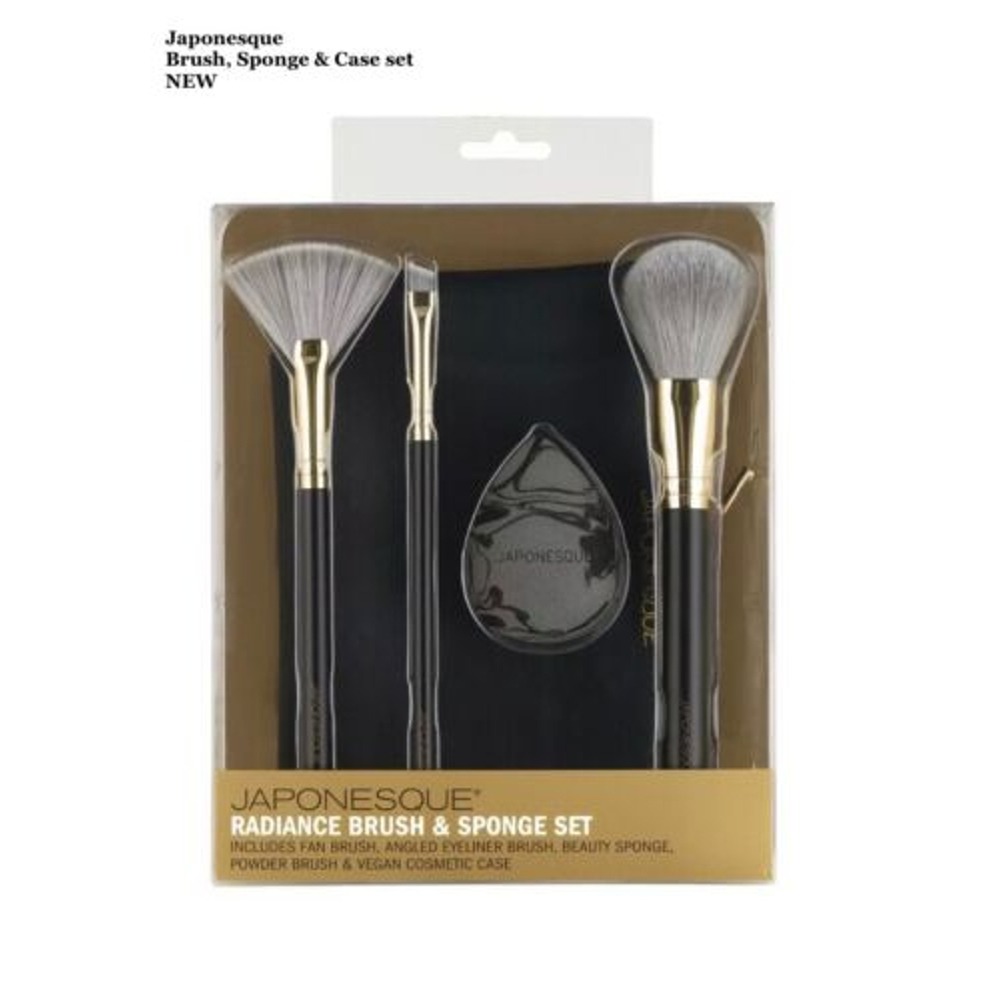 Japonesque Radiance Make Up Brush & Sponge 5-piece Blending Set & Cosmetic Case